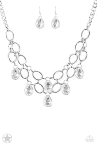 Show-Stopping Shimmer - White Blockbuster Necklace