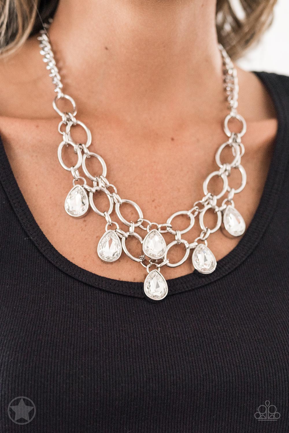 Show-Stopping Shimmer - White Blockbuster Necklace